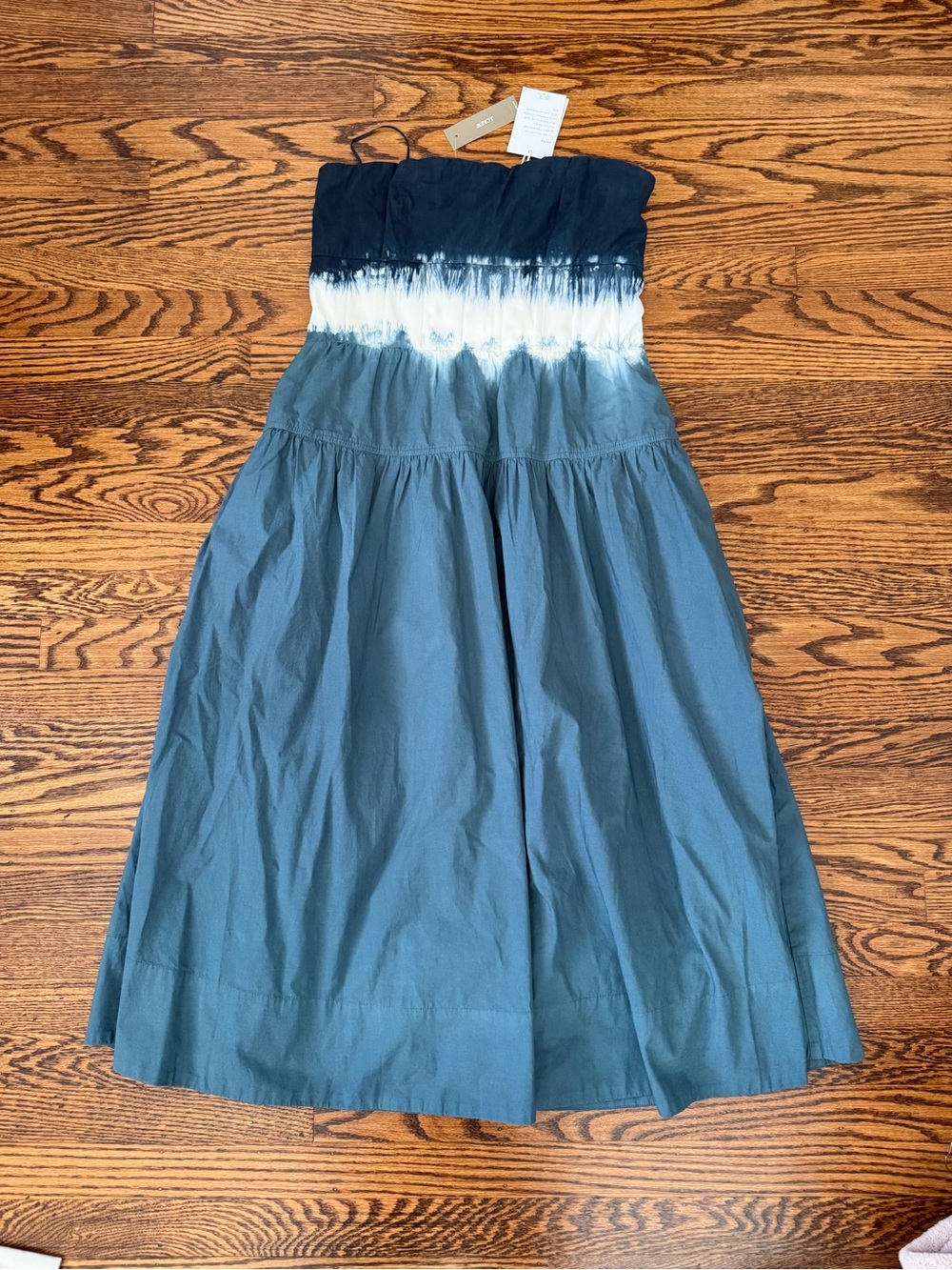 J Crew Drop Waist Strapless Tie-Dye Midi Skirt in Navy and Teal